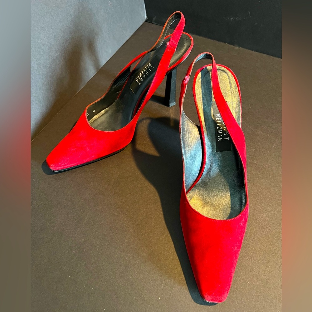 VINTAGE Stuart Weitzman Slingback Red Suede Leather Heels